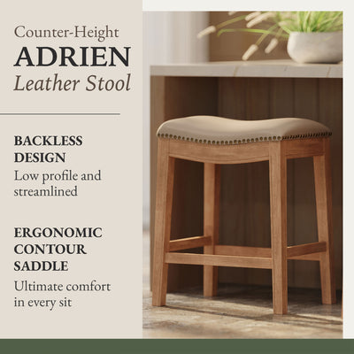 Maven Lane Adrien Saddle Counter Stool in Weathered Oak w/ Vegan Leather (Used)