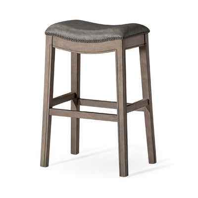 Maven Lane Saddle Barstool in Reclaimed Oak Finish w/Stone Vegan Leather (Used)