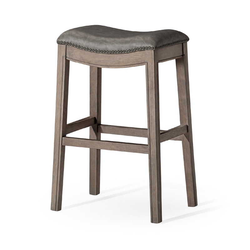 Maven Lane Saddle Barstool in Reclaimed Oak Finish w/Stone Vegan Leather (Used)