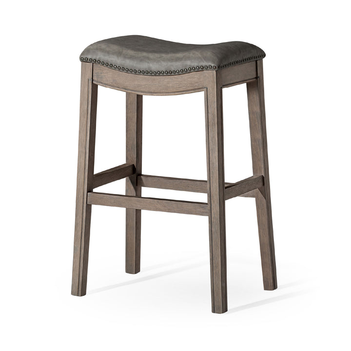 Maven Lane Adrien Barstool Reclaimed Oak/Stone Vegan Leather, Set of 2(Open Box)