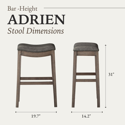 Maven Lane Saddle Barstool Reclaimed Oak Finish w/Stone Vegan Leather (Open Box)