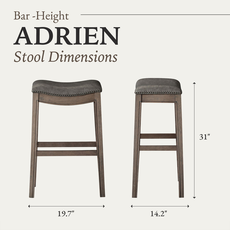 Maven Lane Saddle Barstool in Reclaimed Oak Finish w/Stone Vegan Leather (Used)