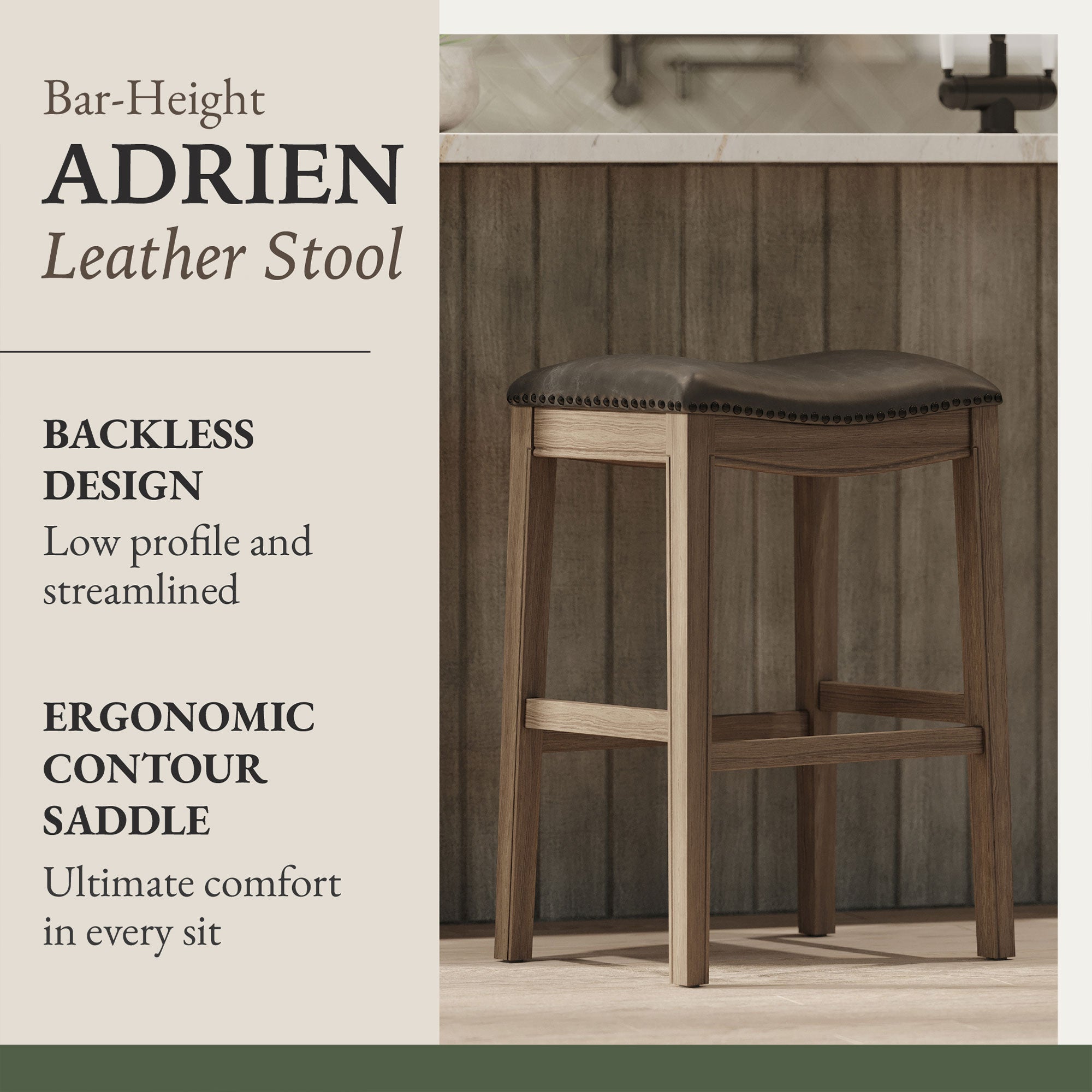 Maven Lane Adrien Barstool Reclaimed Oak/Stone Vegan Leather, Set of 4(Open Box) - VMInnovations