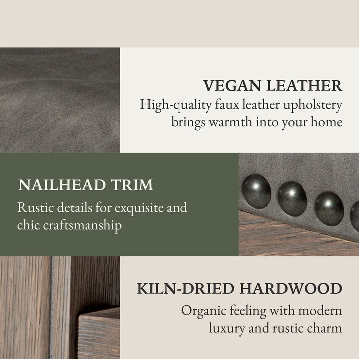 Maven Lane Adrien Barstool Reclaimed Oak/Stone Vegan Leather, Set of 4(Open Box)