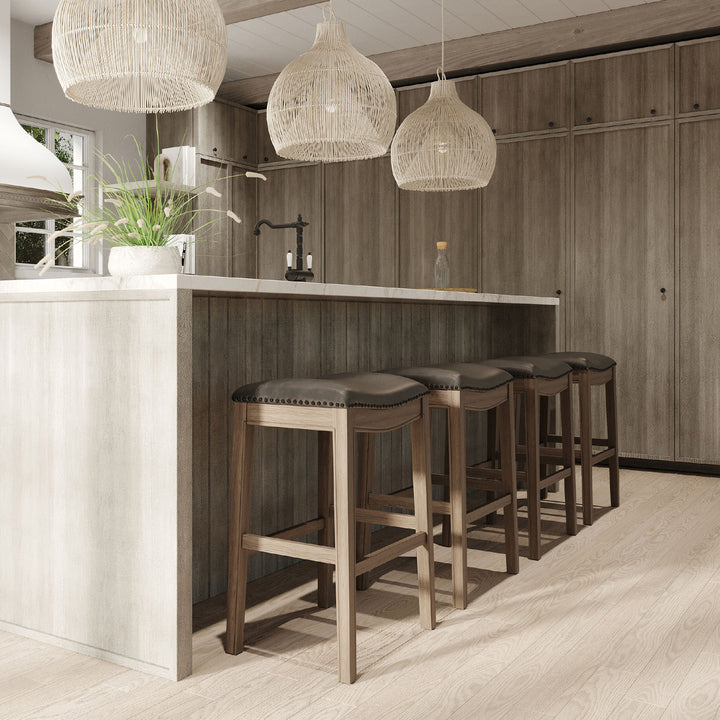 Maven Lane Adrien Barstool Reclaimed Oak/Stone Vegan Leather, Set of 4(Open Box)