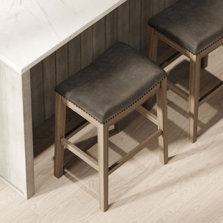 Maven Lane Adrien Barstool Reclaimed Oak/Stone Vegan Leather, Set of 4(Open Box)