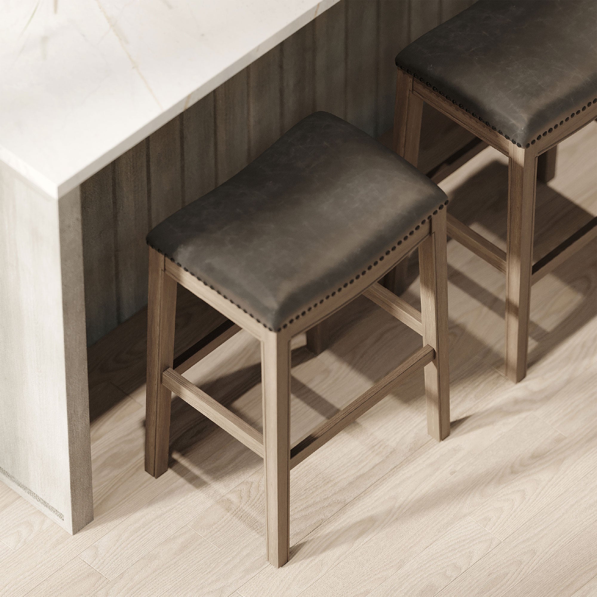 Maven Lane Adrien Barstool Reclaimed Oak/Stone Vegan Leather, Set of 4(Open Box) - VMInnovations