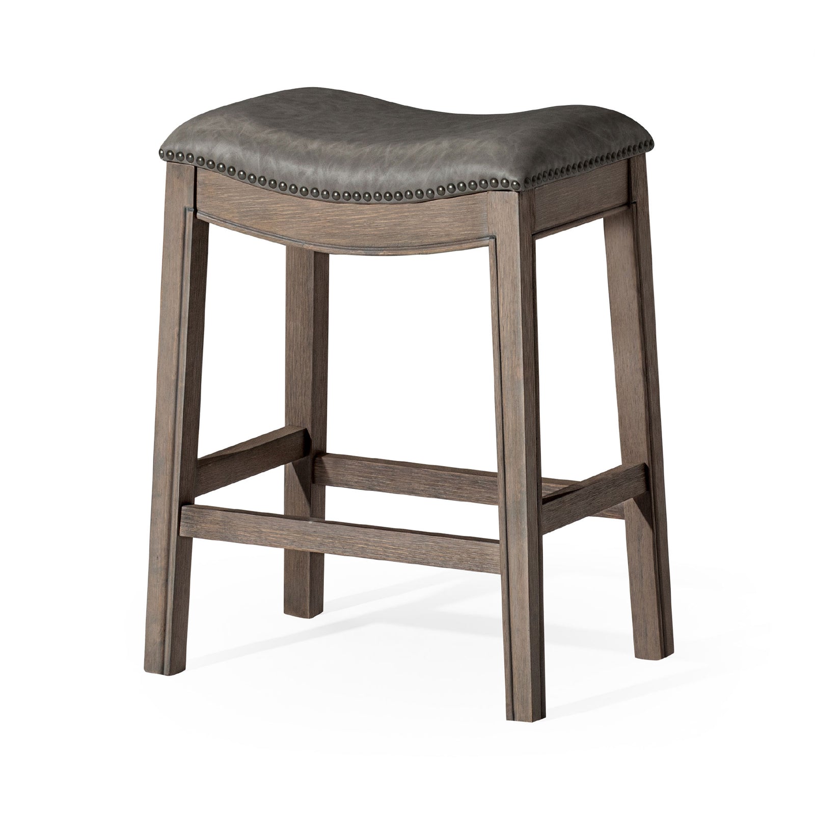 Maven Lane Adrien Saddle Counter Stool in Reclaimed Oak Finish w/ Ronan Stone Vegan Leather - VMInnovations