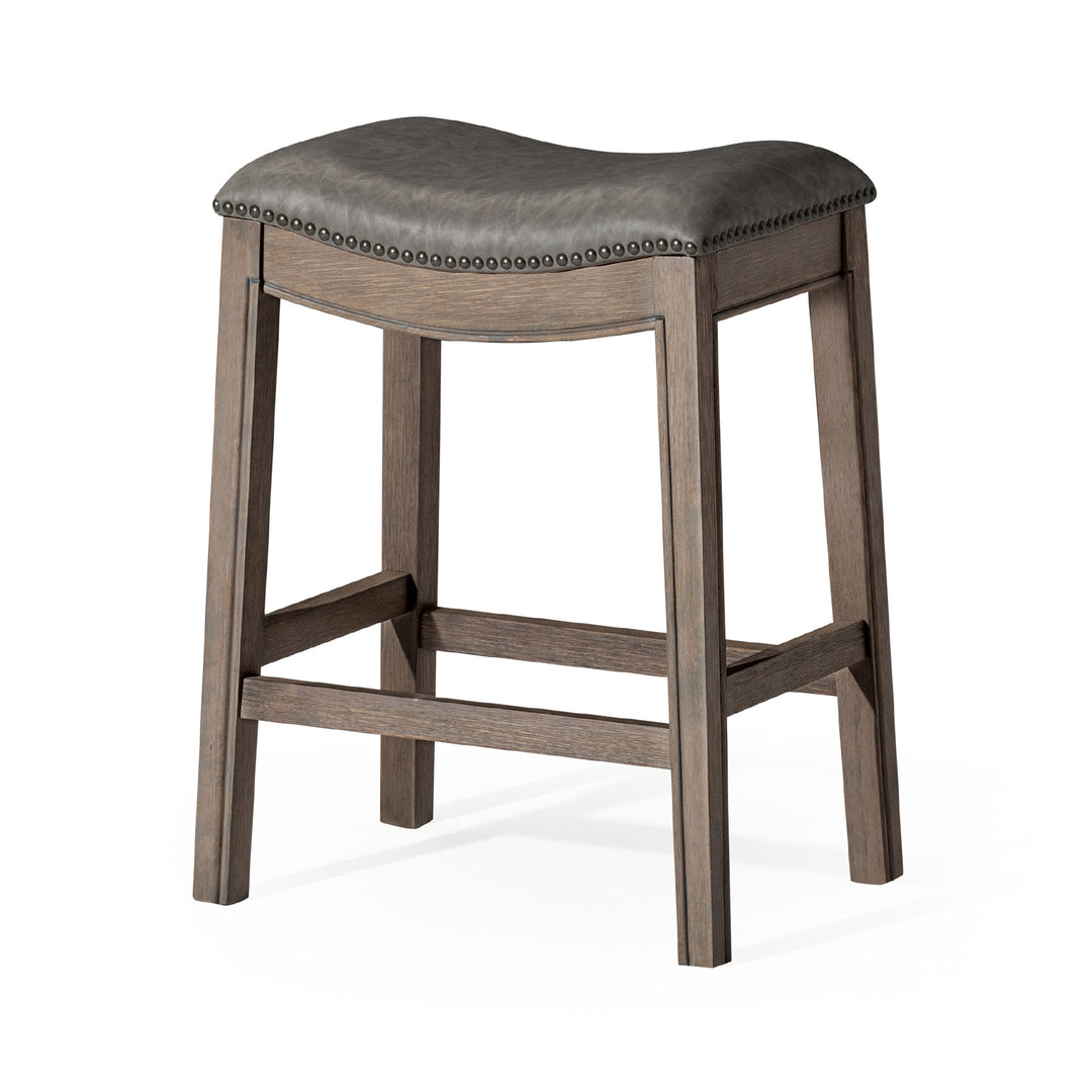Maven Lane Adrien Stool, Reclaimed Oak, Stone Vegan Leather, Set of 4 (Open Box)