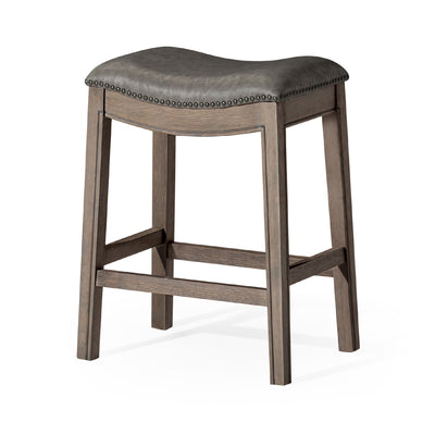 Maven Lane Adrien Stool, Reclaimed Oak, Stone Vegan Leather, Set of 2 (Open Box)