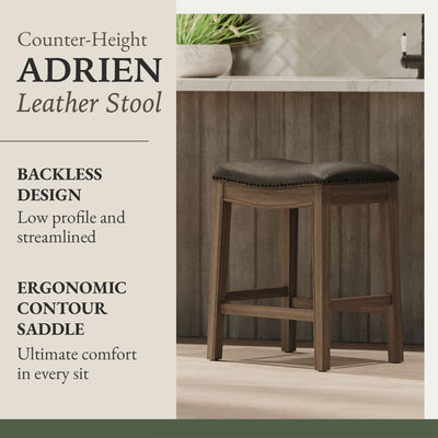 Maven Lane Adrien Stool, Reclaimed Oak, Stone Vegan Leather, Set of 4 (Open Box)