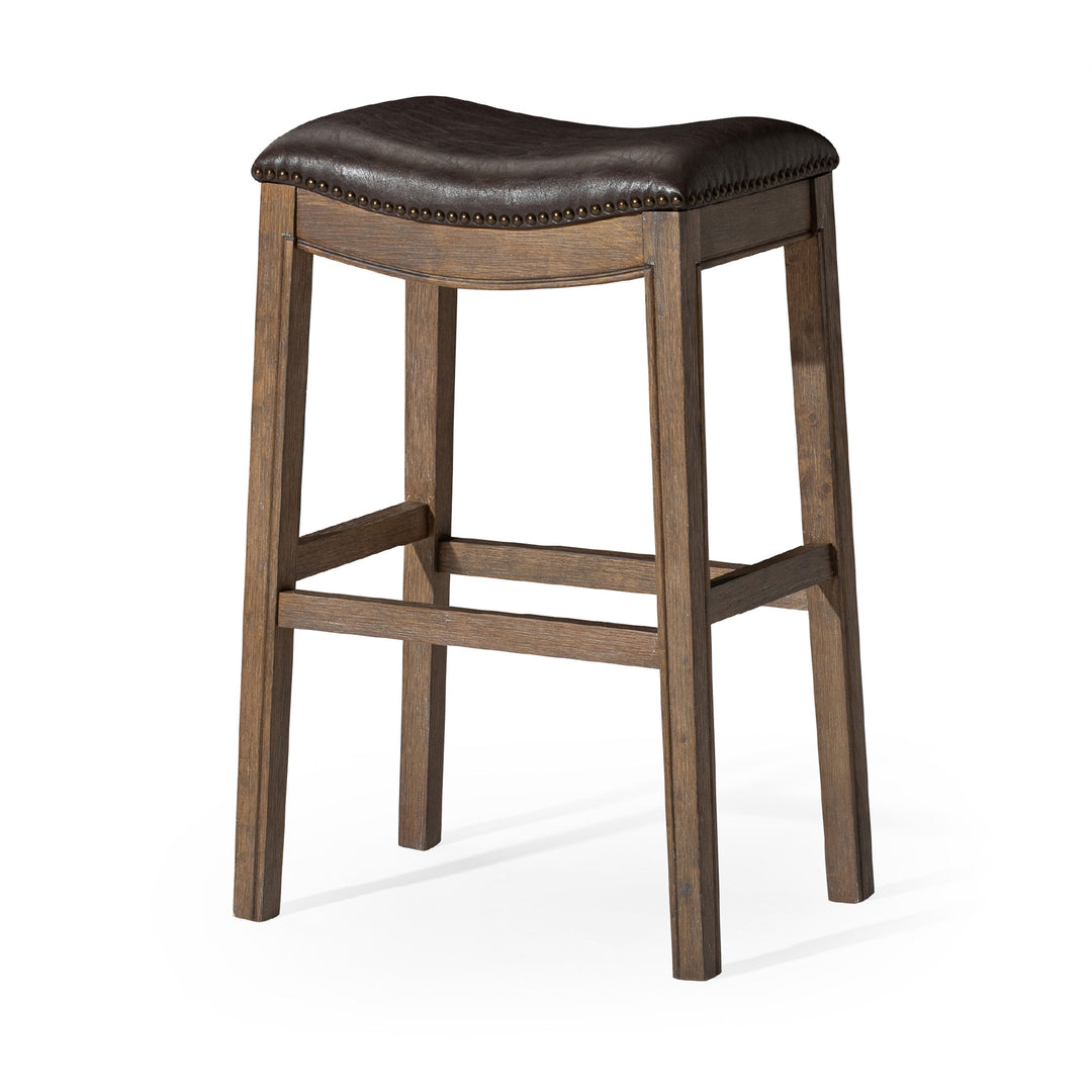 Maven Lane Adrien Barstool, Walnut w/ Marksman Vegan Leather, Set of 2(Open Box)