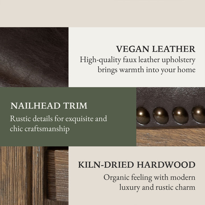 Maven Lane Adrien Barstool, Walnut w/ Marksman Vegan Leather, Set of 4(Open Box) - VMInnovations