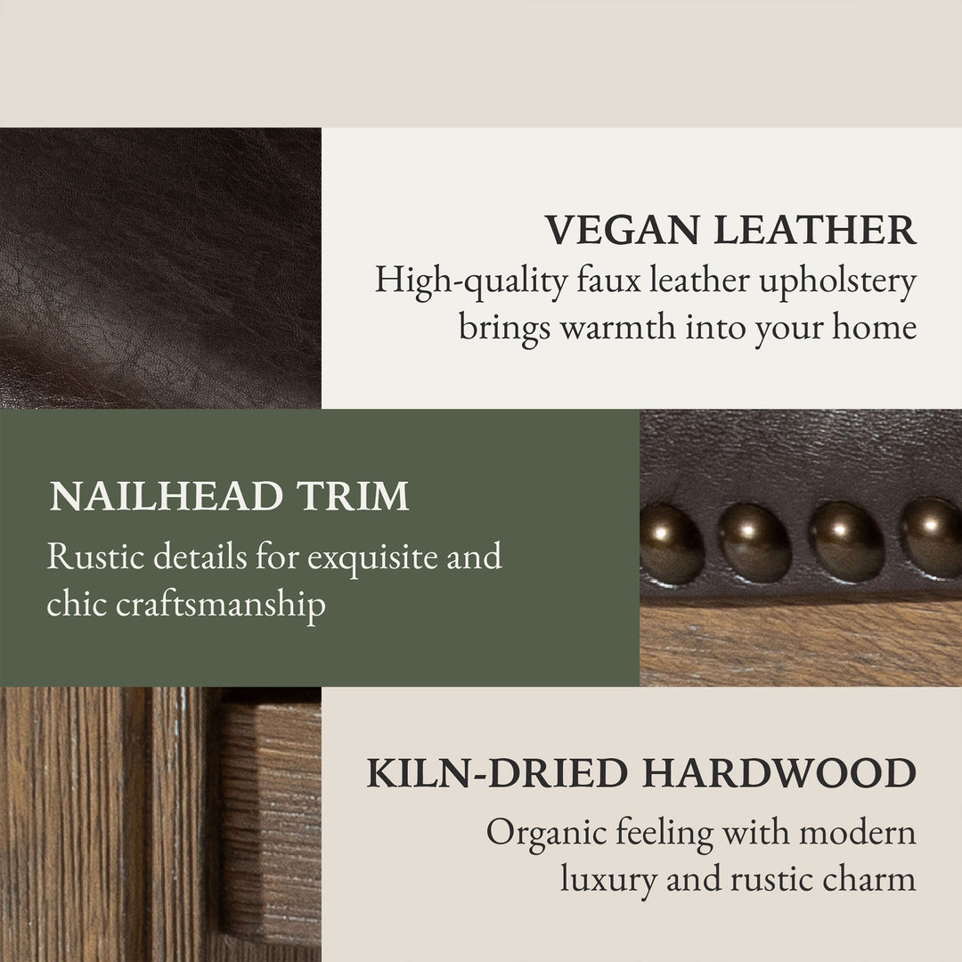 Maven Lane Adrien Barstool, Walnut w/ Marksman Vegan Leather, Set of 4(Open Box)