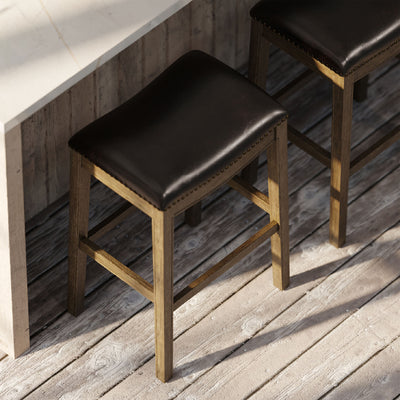 Maven Lane Adrien Saddle Barstool in Walnut Finish w/Saddle Vegan Leather (Used) - VMInnovations