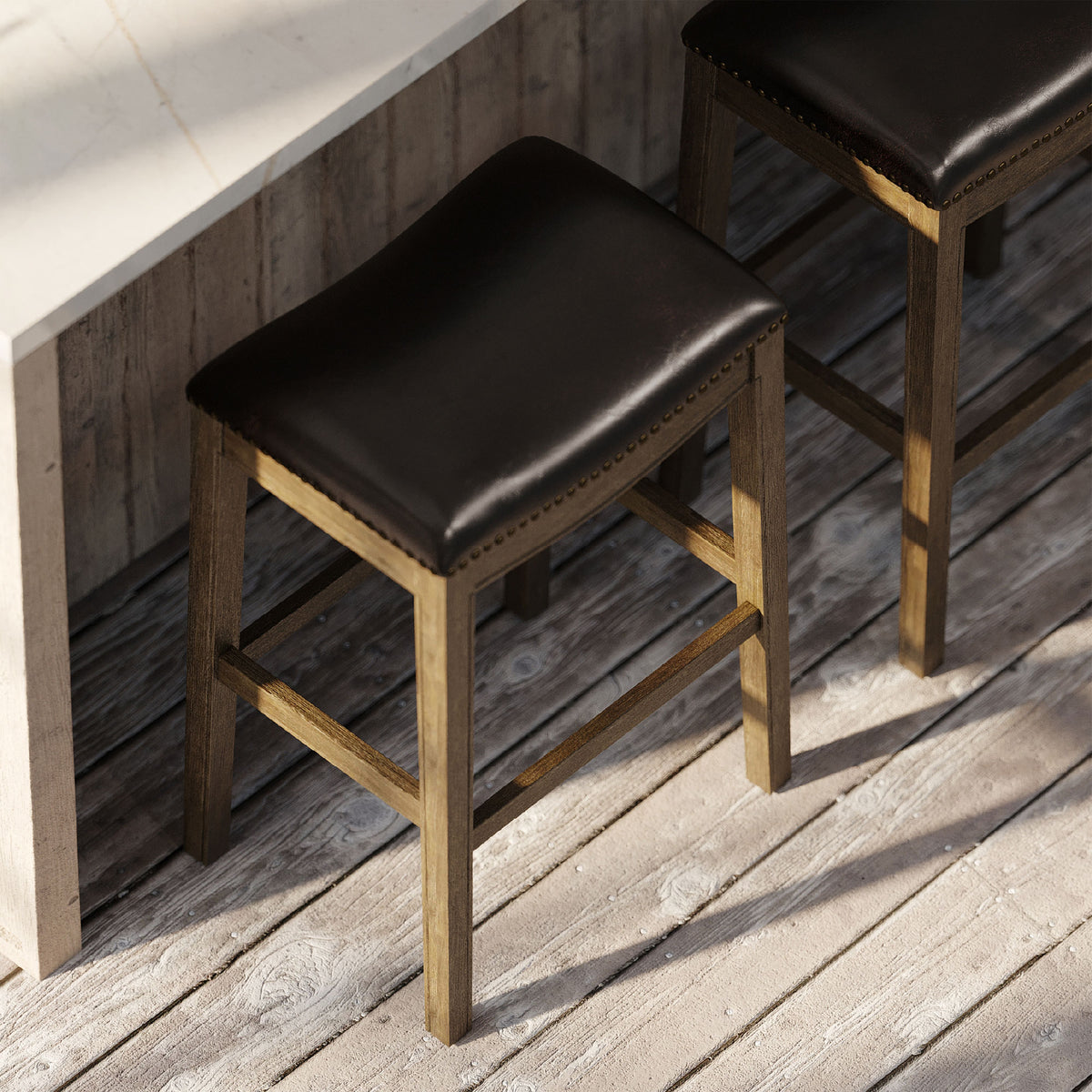Maven Lane Adrien Barstool, Walnut w/ Marksman Vegan Leather, Set of 4(Open Box)