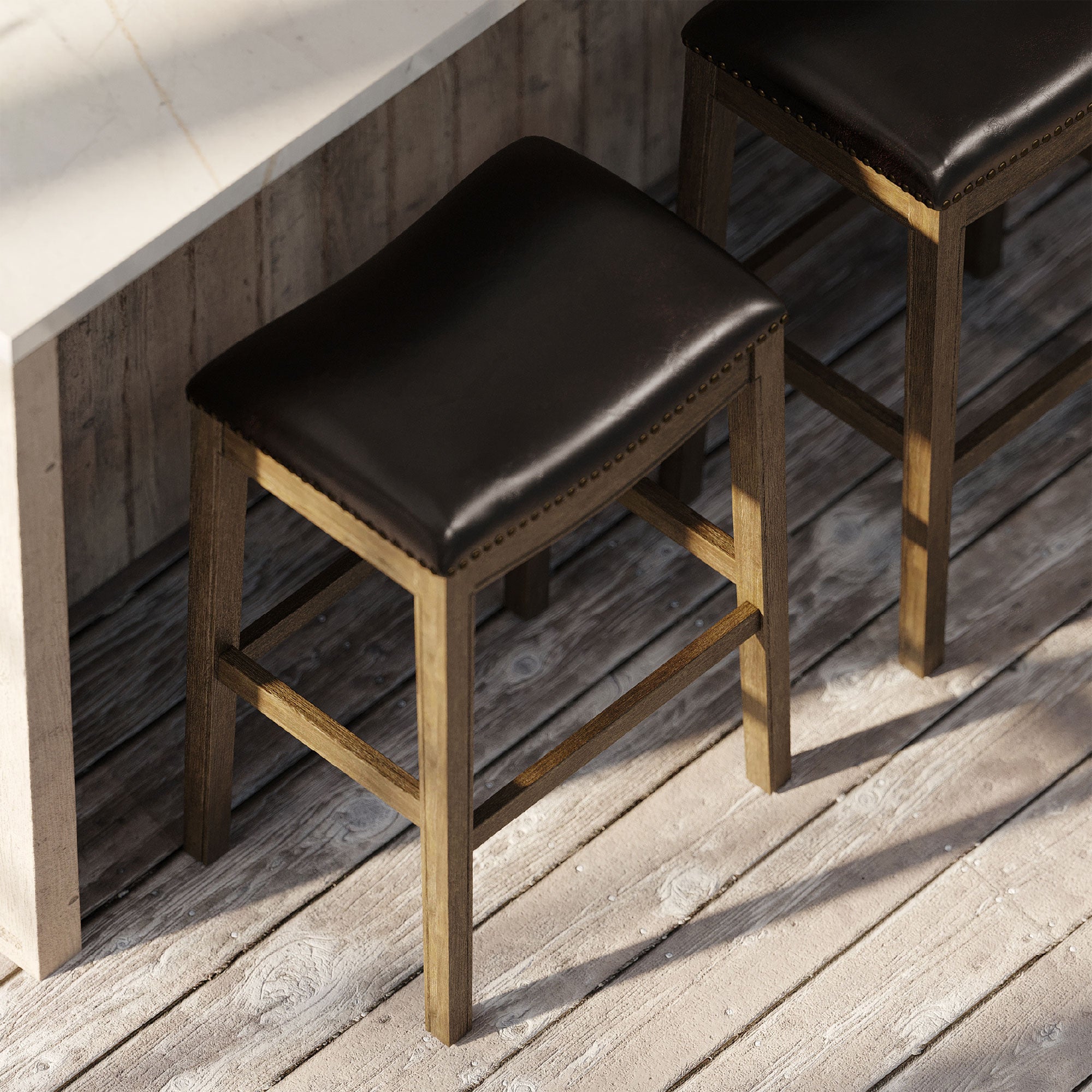 Maven Lane Adrien Barstool, Walnut w/ Marksman Vegan Leather, Set of 2(Open Box)