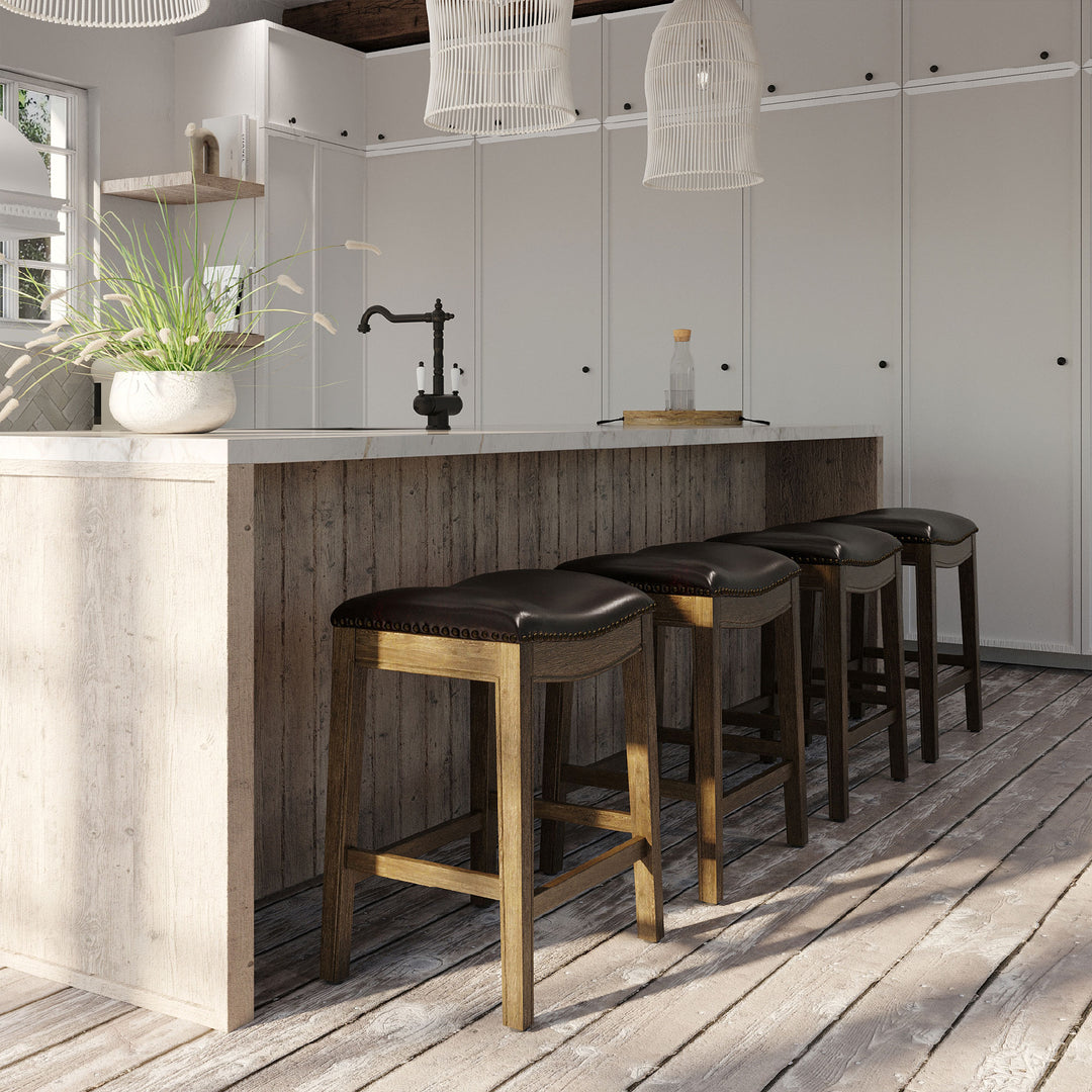 Maven Lane Adrien Stool in Walnut Finish w/Marksman Vegan Leather (Open Box) - VMInnovations