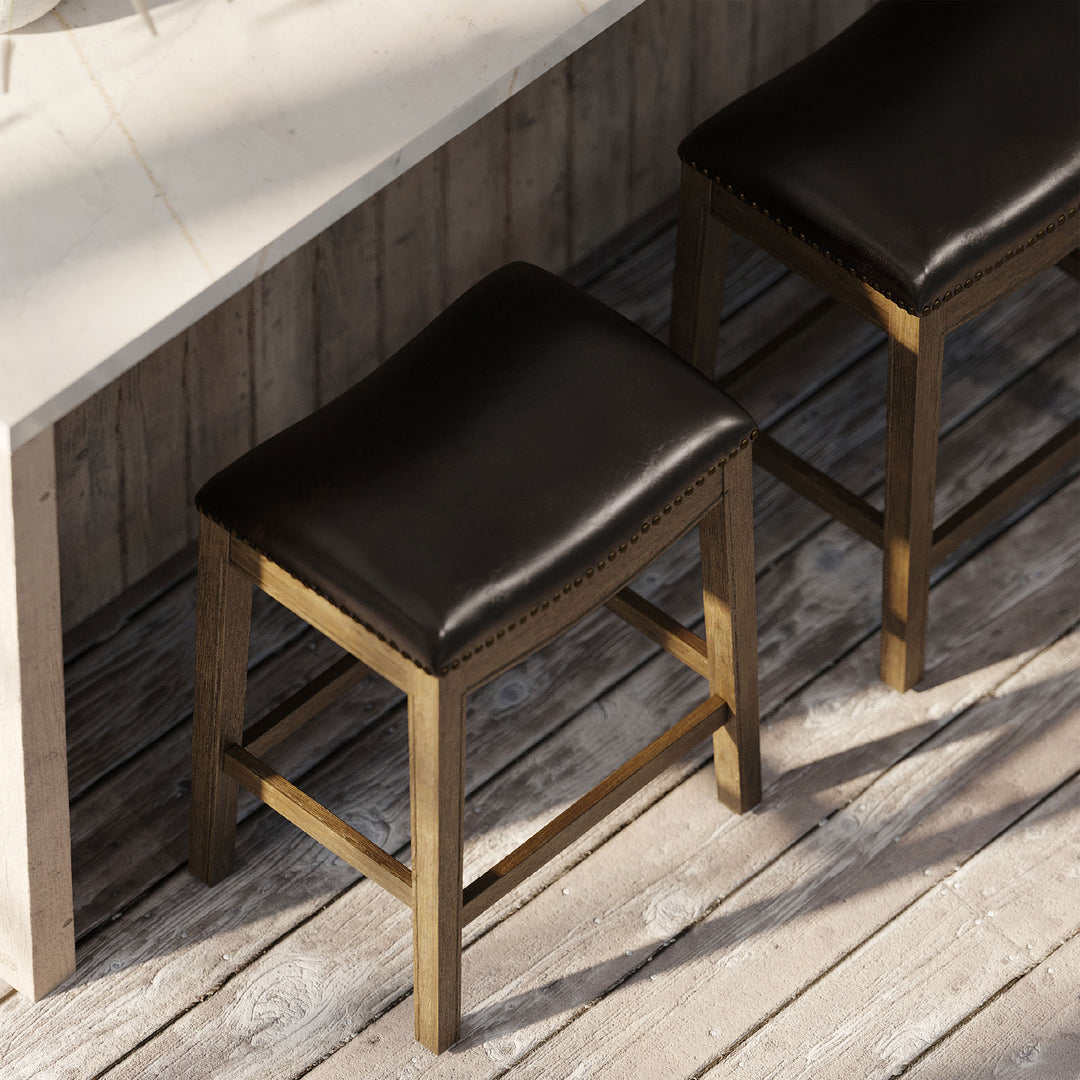 Maven Lane Adrien Stool in Walnut Finish w/Marksman Vegan Leather (Open Box) - VMInnovations