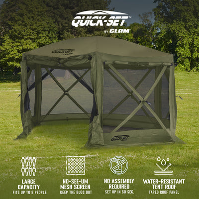 Clam Quick-Set Pavilion 12.5' x 12.5' Portable Outdoor Canopy, Green (Open Box)