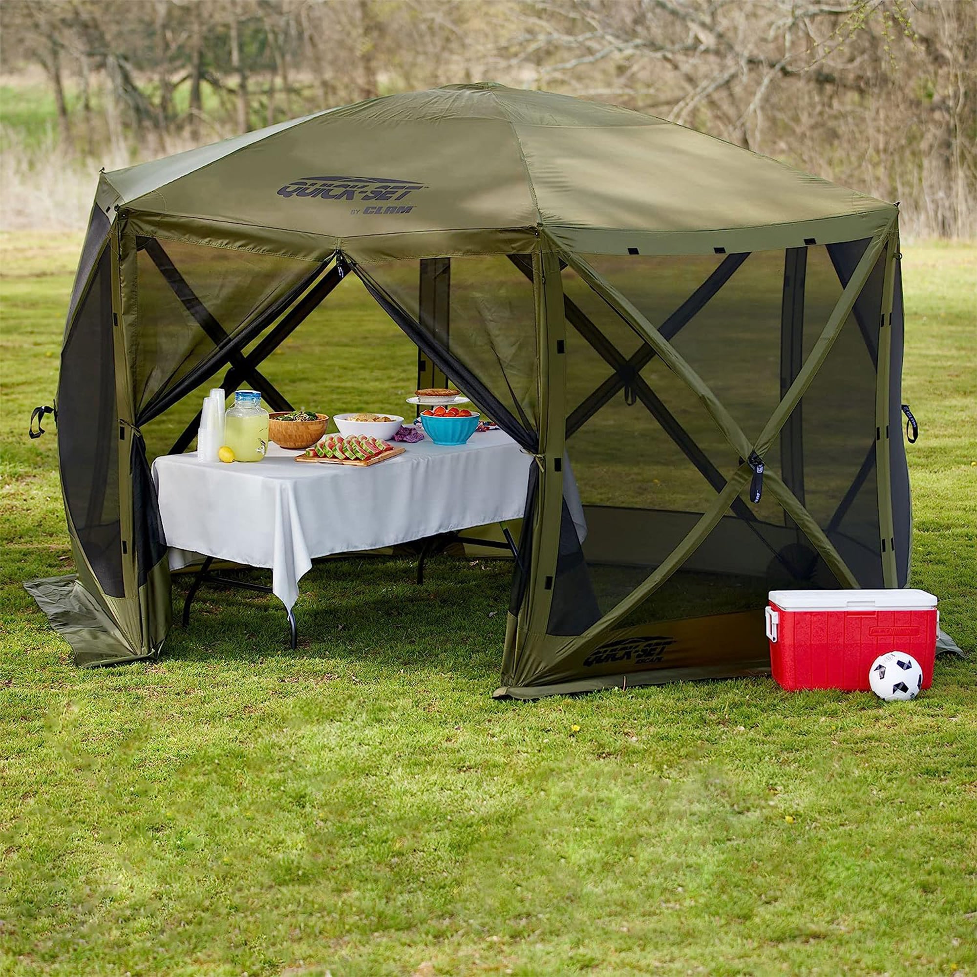 Clam Quick-Set Pavilion 12.5' x 12.5' Portable Outdoor Canopy, Green (Open Box) - VMInnovations