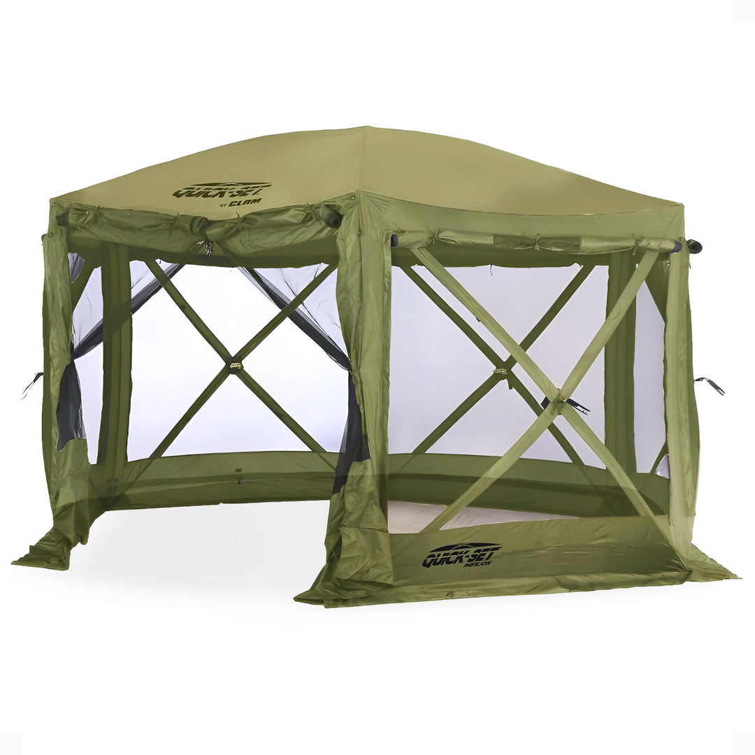 Clam Quick-Set Pavilion 12.5 x 12.5 Foot Portable Canopy Shelter, Green (Used)
