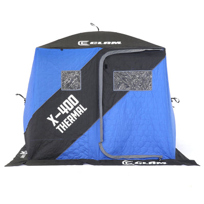 CLAM X-400 Portable 8' 4 Person PopUp Ice Fishing Thermal Hub Shelter Tent(Used)