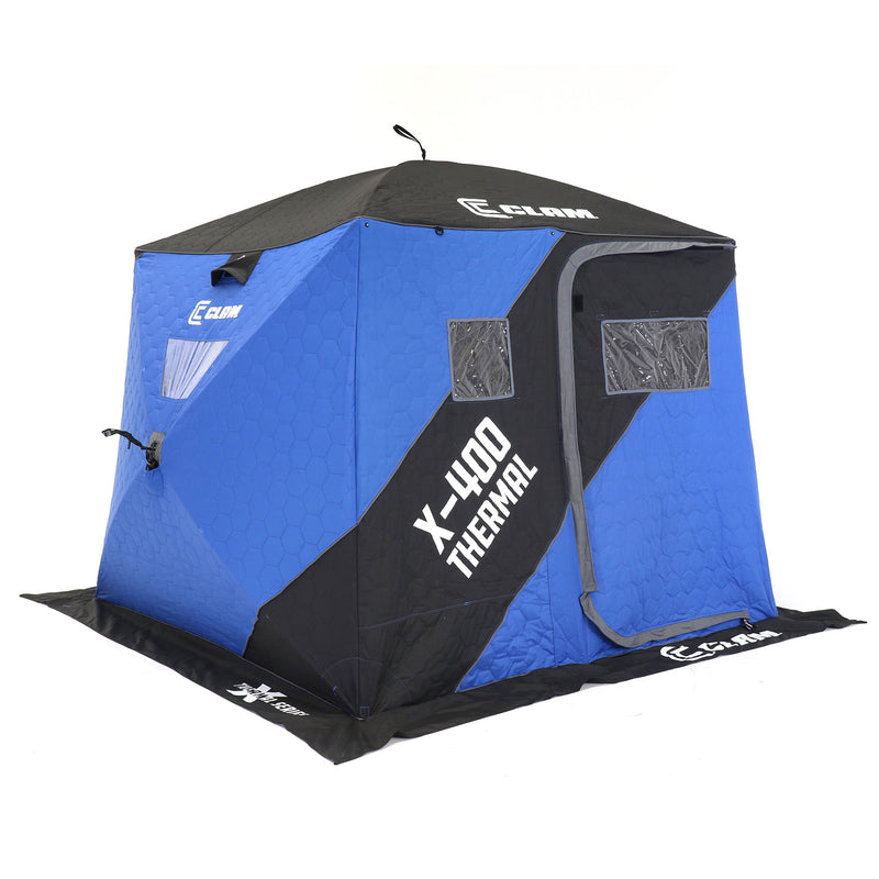 CLAM X-400 Portable 8 Ft 4 Person Pop Up Ice Fishing Thermal Hub Shelter Tent