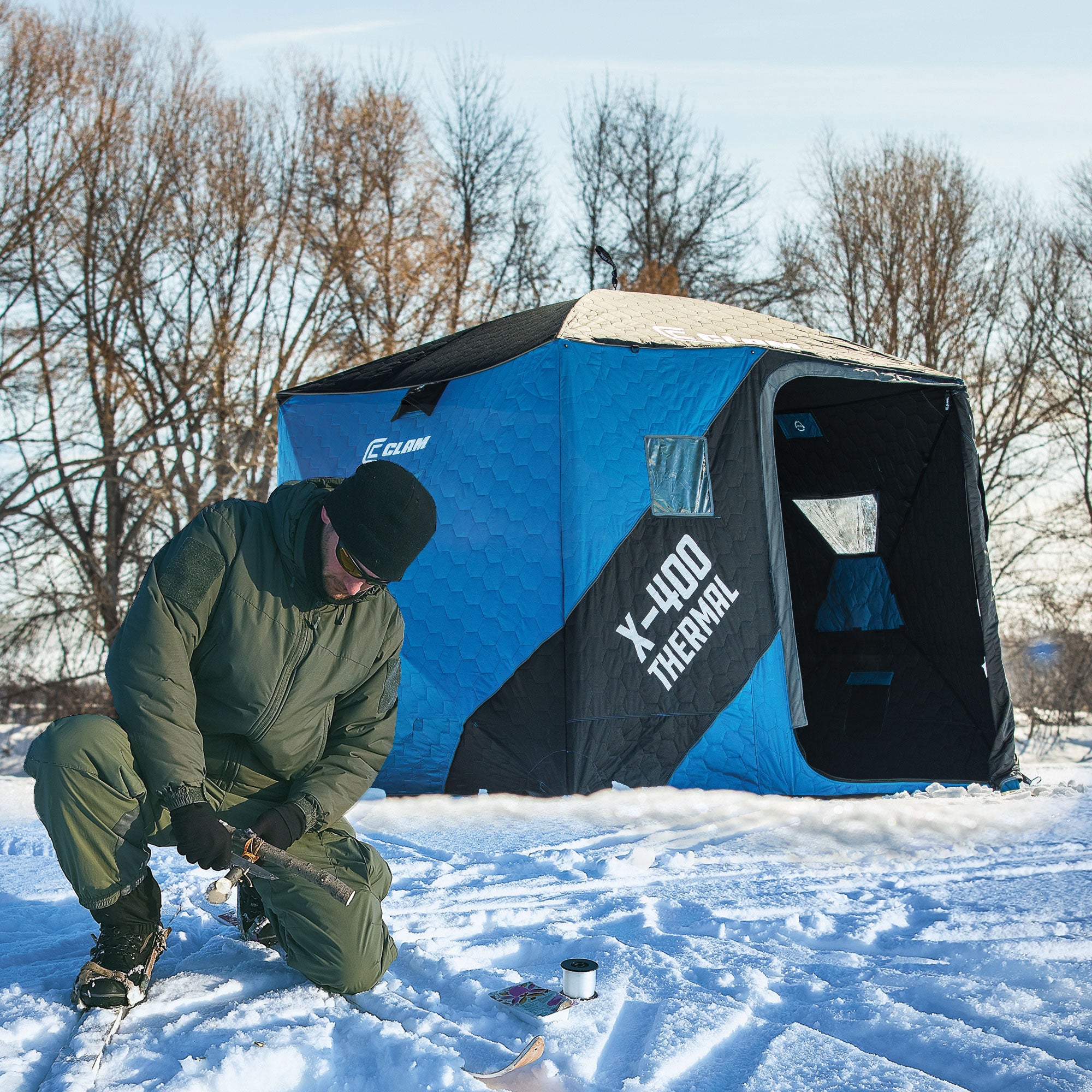CLAM Portable 8 Ft 4 Person Pop Up Ice Fishing Thermal Shelter Tent (Open Box) - VMInnovations