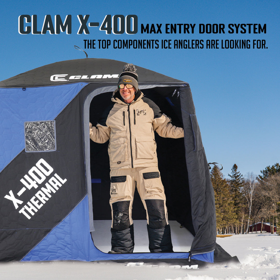 CLAM X-400 Portable 8' 4 Person PopUp Ice Fishing Thermal Hub Shelter Tent(Used)