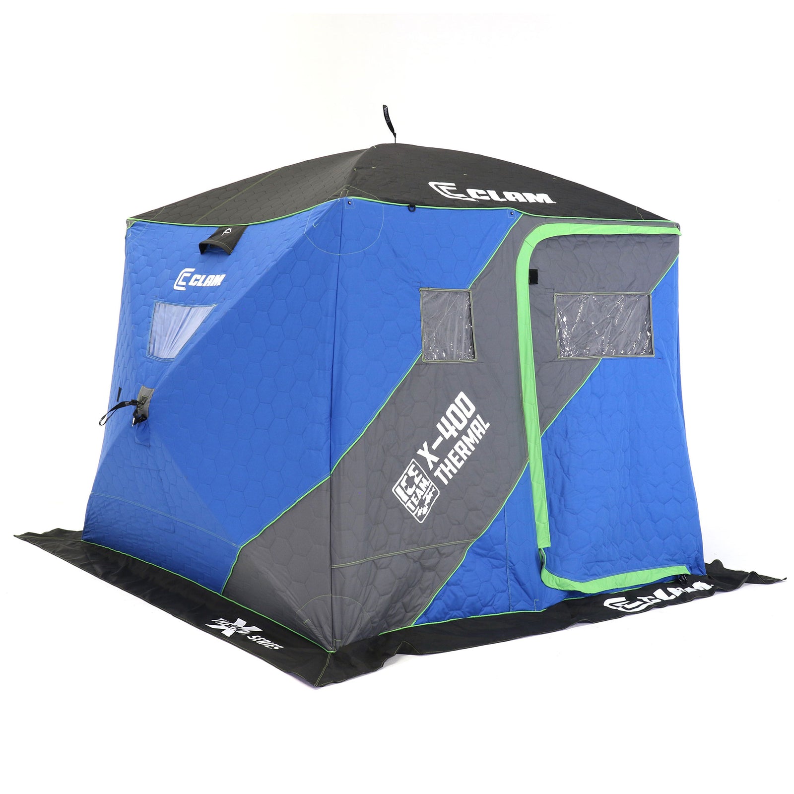 CLAM X-400 Portable 8 Ft 4 Person Ice Team Thermal Hub Shelter w/Dimmable Light - VMInnovations