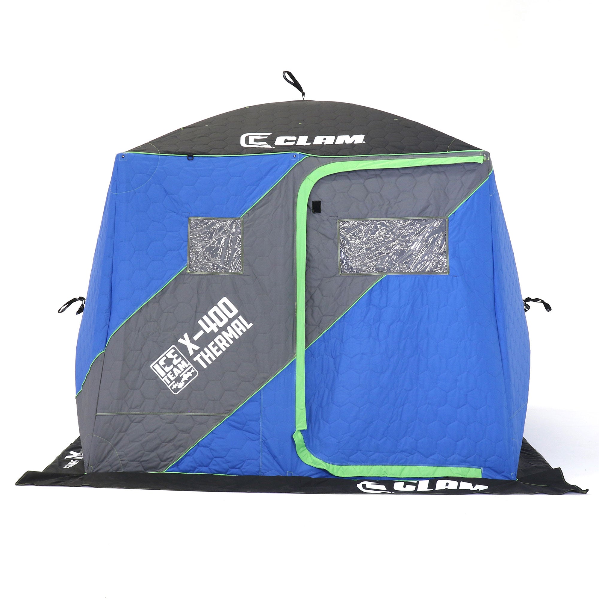 CLAM X-400 Portable 8 Ft 4 Person Ice Team Thermal Hub Shelter w/Dimmable Light - VMInnovations