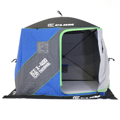 CLAM X-400 Portable 8 Ft 4 Person Ice Team Thermal Hub Shelter w/Dimmable Light - VMInnovations
