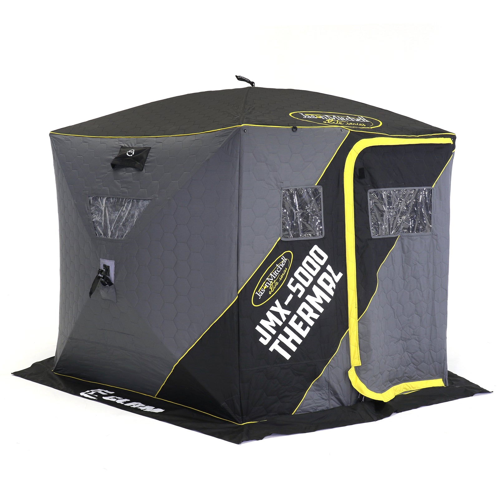 CLAM Jason Mitchell X5000 Portable 9 Ft 6 Person Ice Fishing Thermal Hub Shelter - VMInnovations