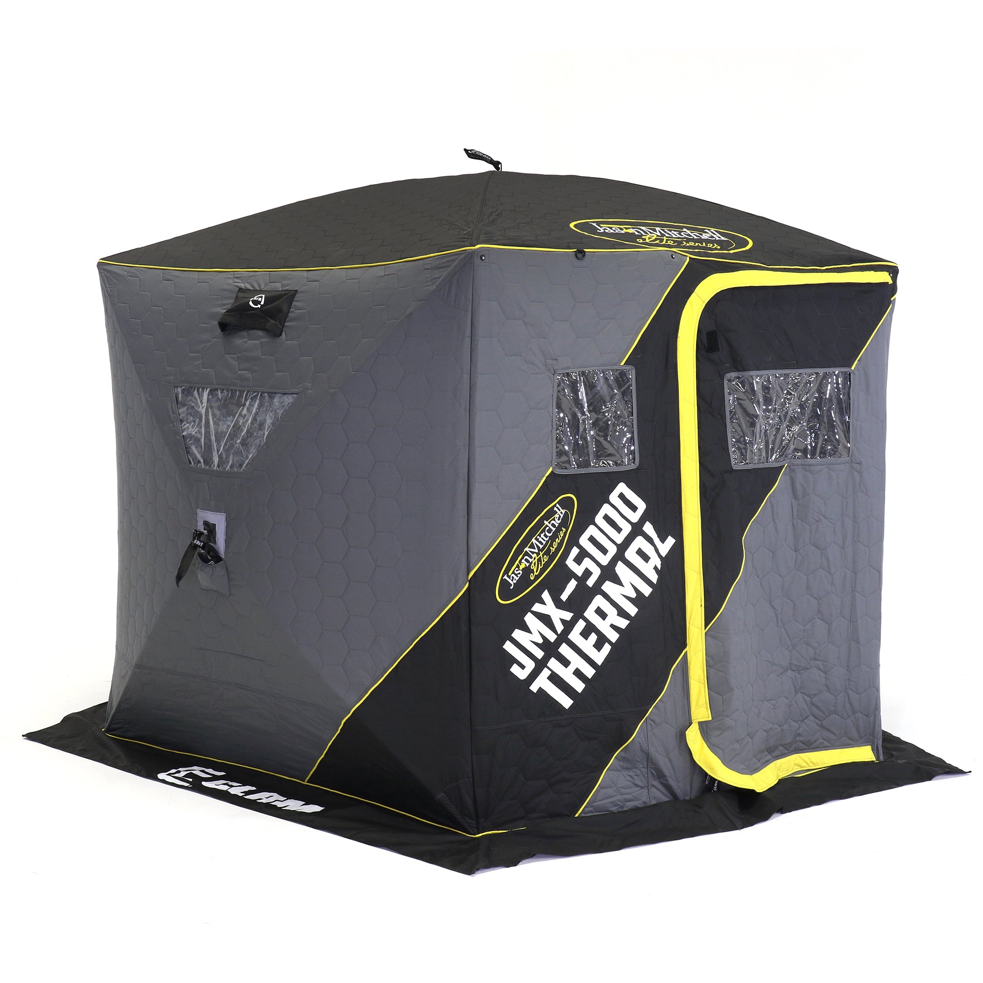 CLAM Jason Mitchell X5000 Portable 9 Ft 6 Person Ice Fishing Thermal Hub Shelter - VMInnovations