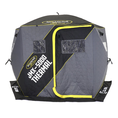 CLAM Jason Mitchell X5000 Portable 9 Ft 6 Person Ice Fishing Thermal Hub Shelter - VMInnovations