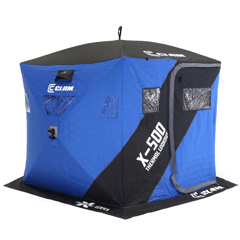 CLAM X-500 Portable 9 Ft 5 Person Lookout Ice Fishing Thermal Hub Shelter Tent