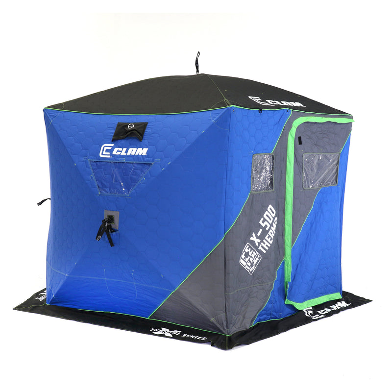 CLAM X-500 Portable 9 Ft 5 Person Ice Team Thermal Hub Shelter w/Dimmable Light