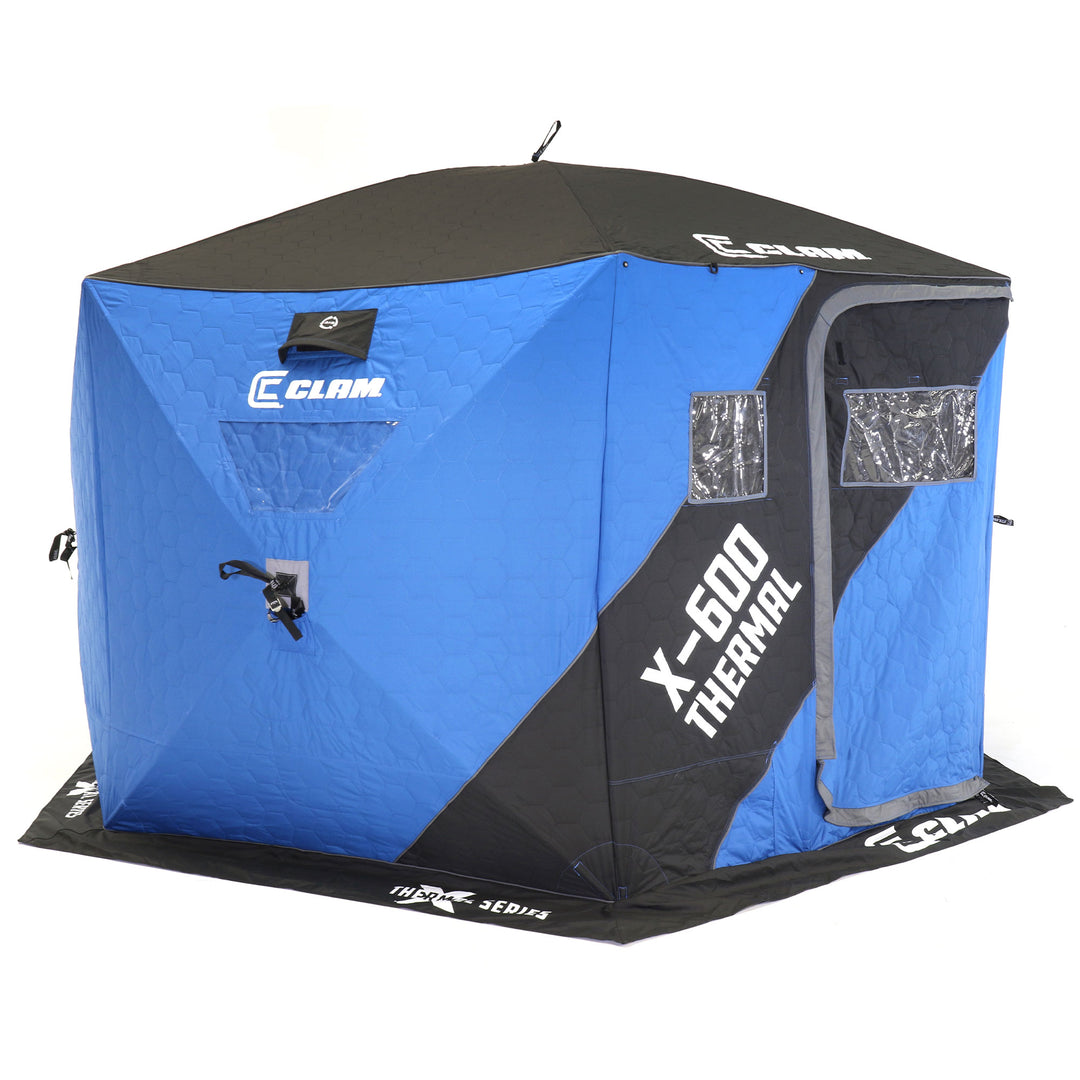 CLAM X-600 Portable 11.5 Ft 6 Person Pop Up Ice Fishing Thermal Hub Shelter Tent