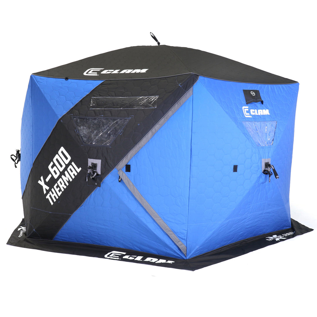 CLAM X-600 Portable 11.5 Ft 6 Person Pop Up Ice Fishing Thermal Hub Shelter Tent