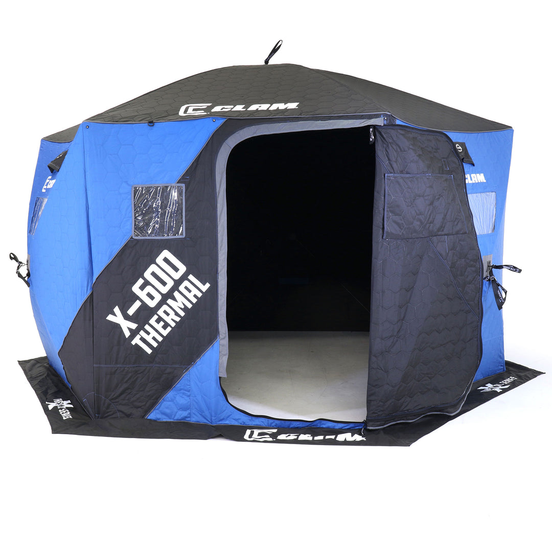 CLAM X-600 Portable 11.5 Ft 6 Person Pop Up Ice Fishing Thermal Hub Shelter Tent