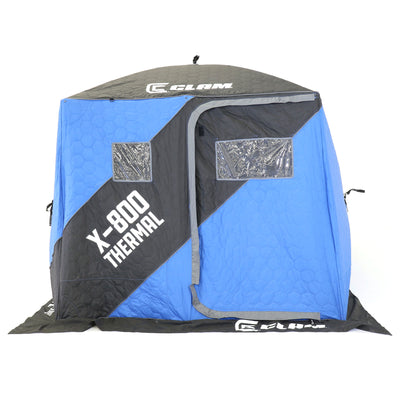 CLAM X-800 Portable 15'x8' 7 Person Pop Up Ice Fishing Thermal Hub Shelter Tent