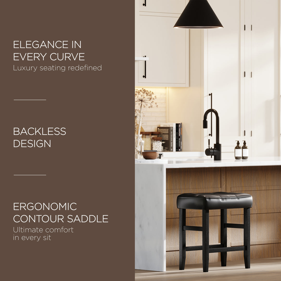 Maven Lane Harper Counter Stool, Rustic Black Wood Finish, Set of 2 (Used)