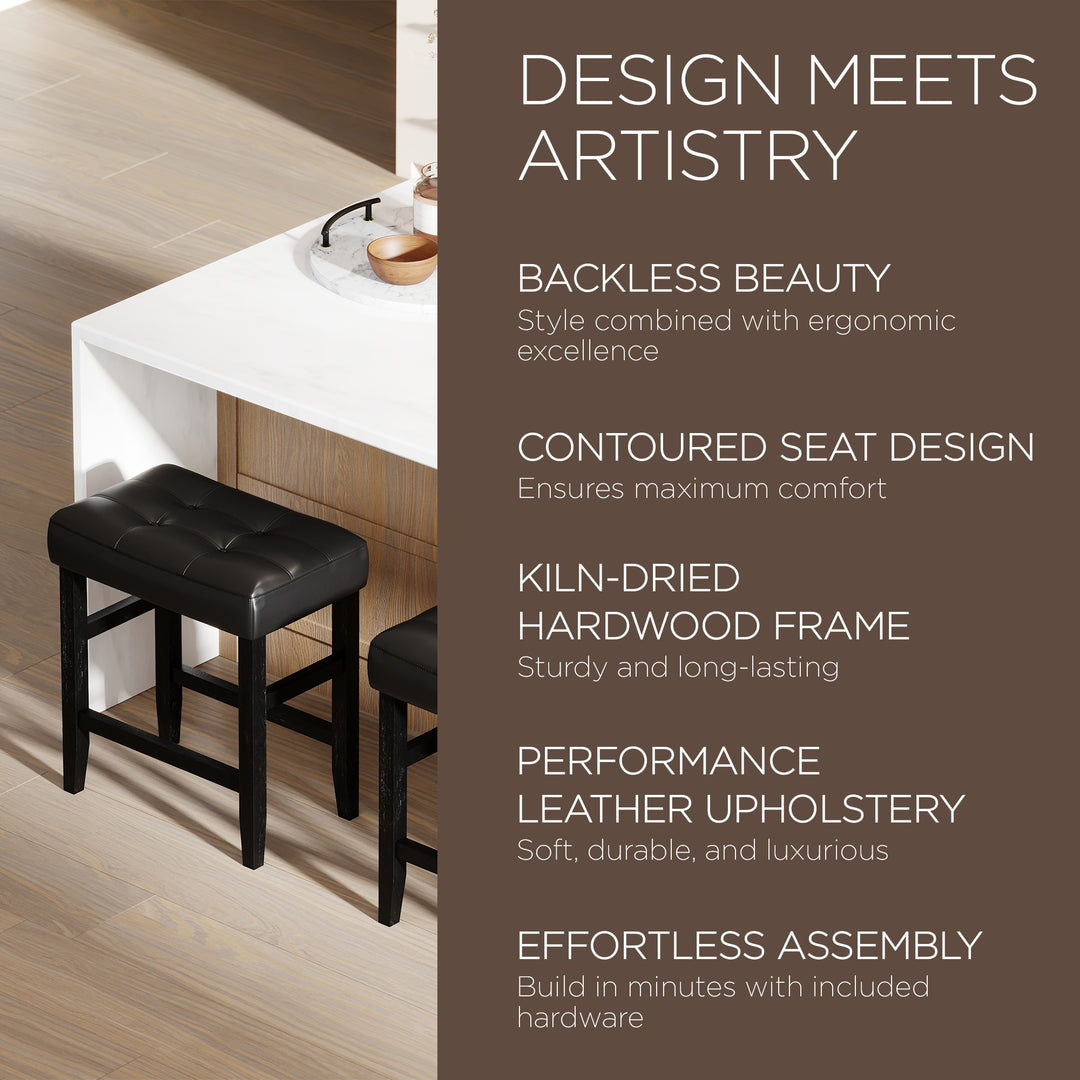 Maven Lane Harper Counter Stool, Rustic Black Wood Finish, Set of 2 (Used) - VMInnovations