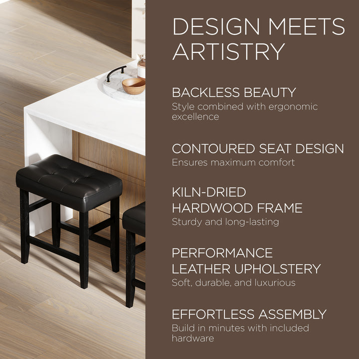 Maven Lane Harper Counter Stool, Rustic Black Wood Finish, Set of 2 (Used) - VMInnovations