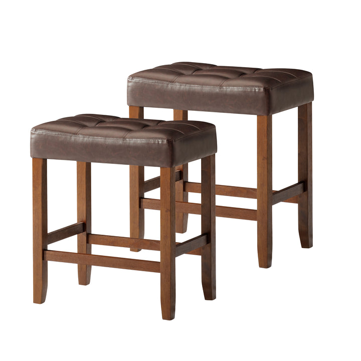 Maven Lane Harper Counter Stool in True Walnut Wood Finish, Set of 2 (Open Box) - VMInnovations