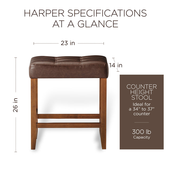 Maven Lane Harper Counter Stool in True Walnut Wood Finish, Set of 2 (Open Box) - VMInnovations