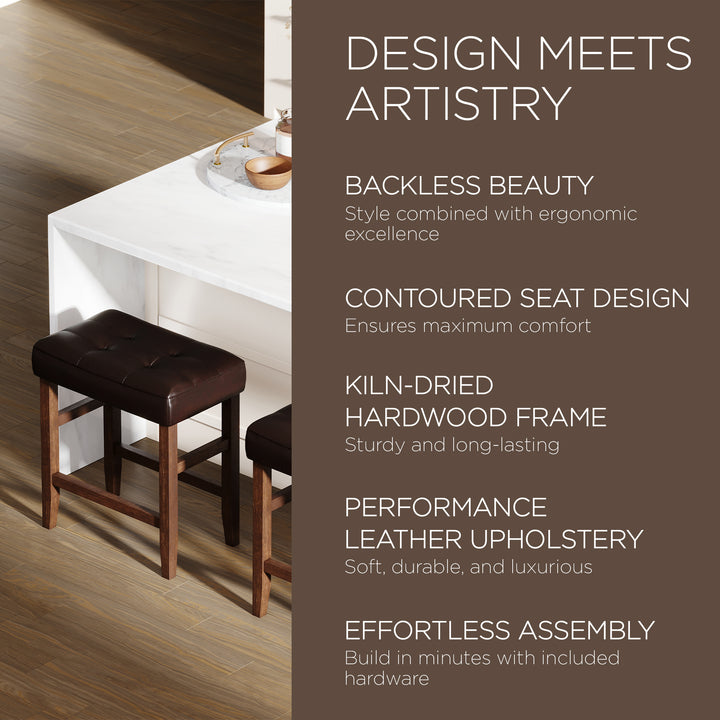 Maven Lane Harper Counter Stool in True Walnut Wood Finish, Set of 2 (Open Box) - VMInnovations