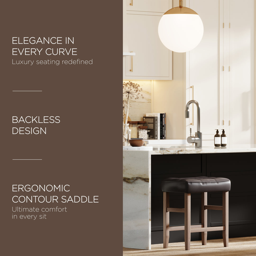 Carte: Home Harper Stool in Weathered Oak Wood Finish w/Vegan Leather, 2pc(Used)