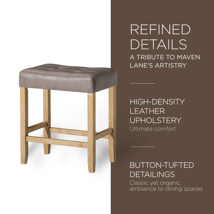 Carte: Home Harper Stool in Weathered Oak Wood Finish w/Vegan Leather, 2pc(Used)